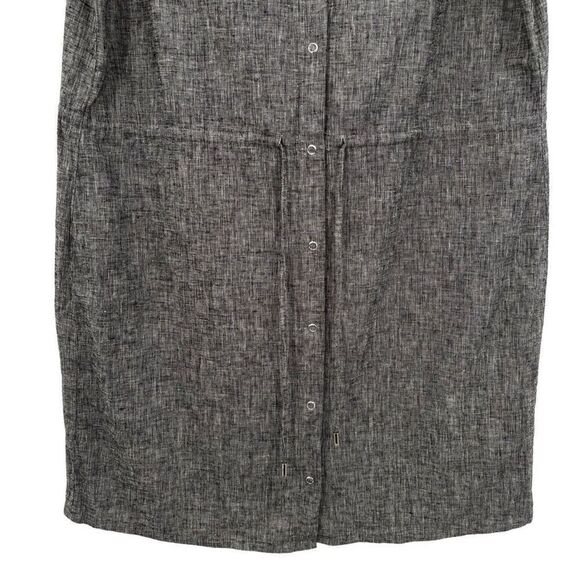 Michael Kors Linen Frayed Sleeve Snap Button Drawstring Dress Black Size Large - Picture 5 of 9